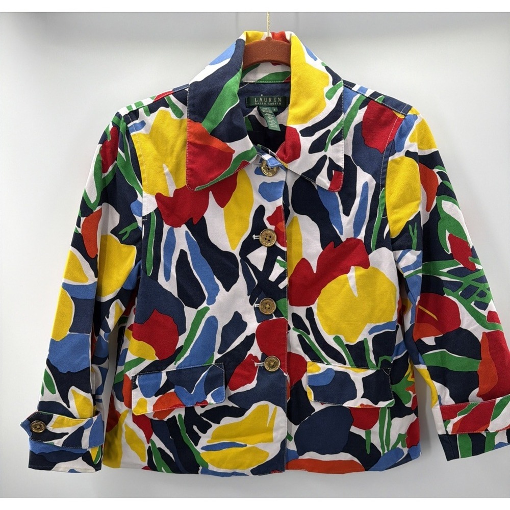 Lauren Ralph Lauren Blazer Jacket Abstract Floral Camo Art to Wear Women Small